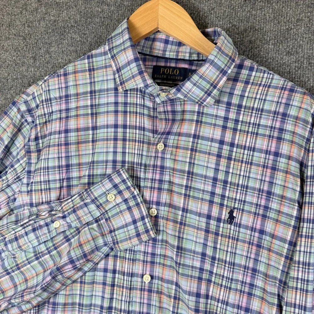 Polo Ralph Lauren Performance Shirt Mens XL Madras Plaid Long Sleeve Button Up